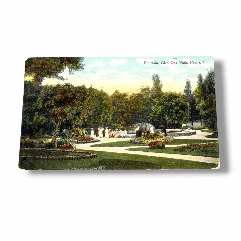 Postcard Fountain Glen Oak Park Peoria Illinois c1909 Divided Back Card A695